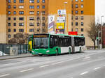 Graz. Mit 08.01.2024, wurde die Linie 66 teilweise auf Gelenkbusse umgestellt. Das Foto zeigt Wagen 186 bei der Schererstraße.