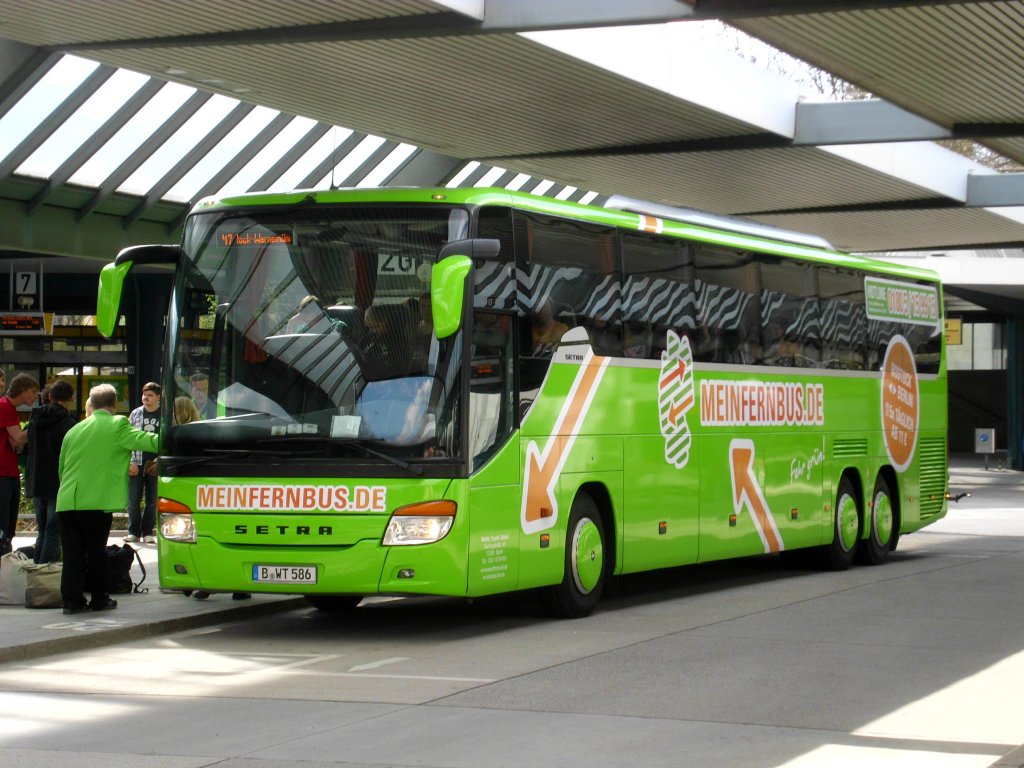  Setra S 400er Serie (Comfort Class) der Firma MEINFERNBUS.de nach Rostock-Warnemnde am ZOB Berlin.(28.4.2013)