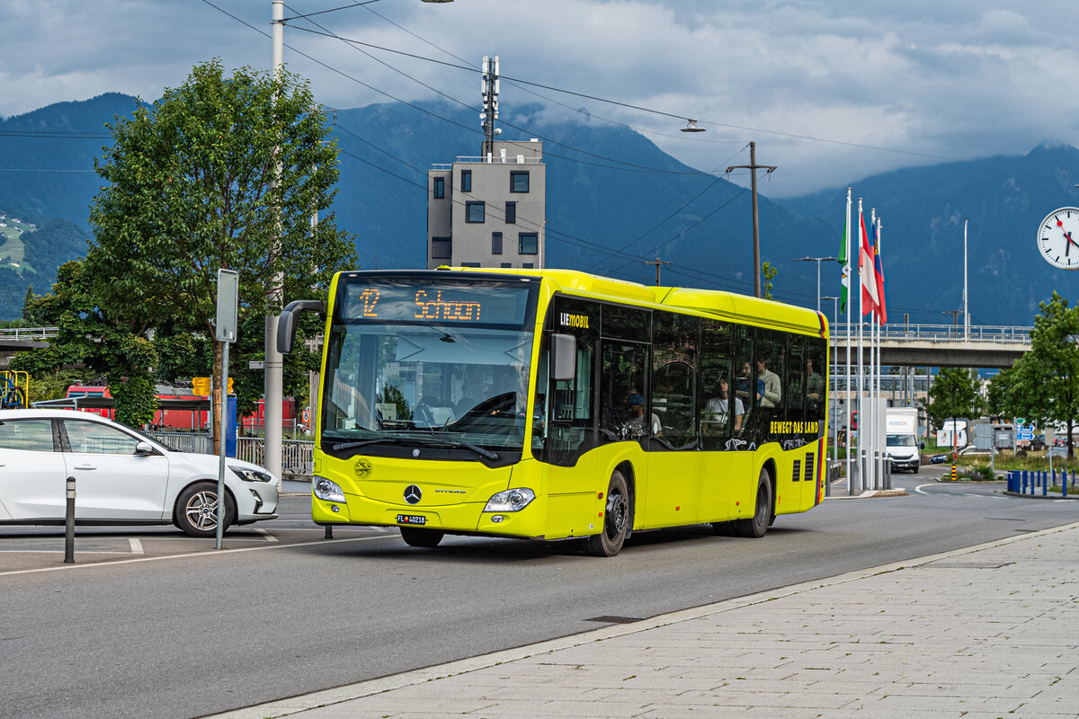 11.07.2024: LIEMobil Wagen 40218 als Linie 12 Richtung Buchs SG erreicht die Endstation Bahnhof Buchs SG.