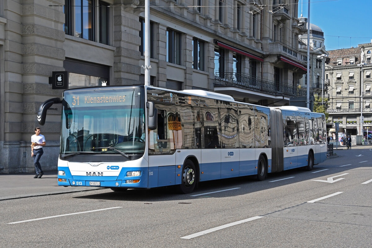 MAN Lions City 513, auf der Linie 31, fährt am 22.08.2024 zur Haltestelle Central. Aufnahme Zürich.