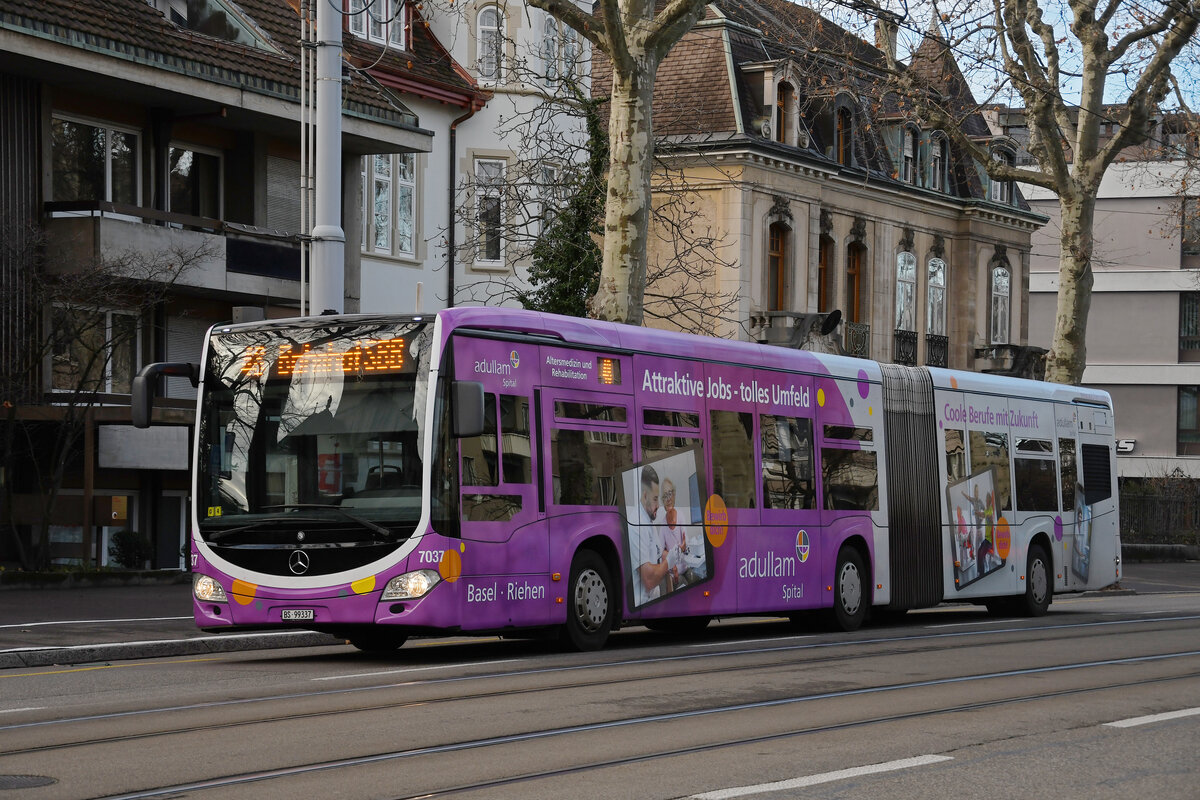 Mercedes Citaro 7037 mit der Adullam Werbung, auf der Linie 48, fährt am 03.01.2023 Richtung ZOO Bachletten.