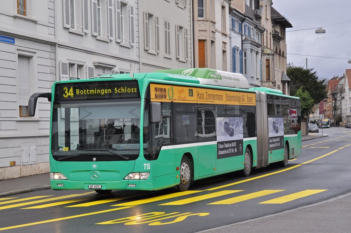 Mercedes Citaro 715, auf der Linie 34 fährt zur Haltestelle Wettsteinplatz. Die Aufnahme stammt vom 19.01.2018.