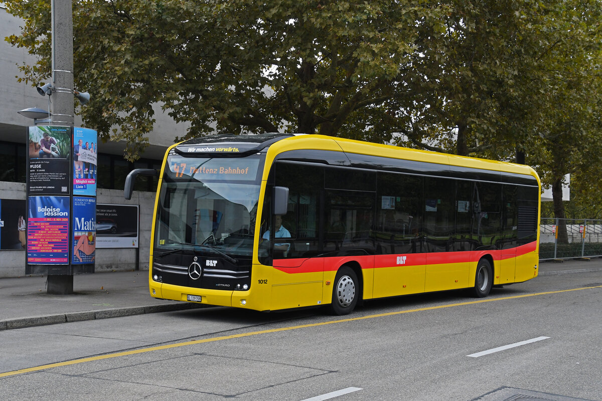 Mercedes eCitaro 1012 der BLT, auf der Linie 47,bedient am 05.10.2024 die Haltestelle St. Jakob. Aufnahme Basel.