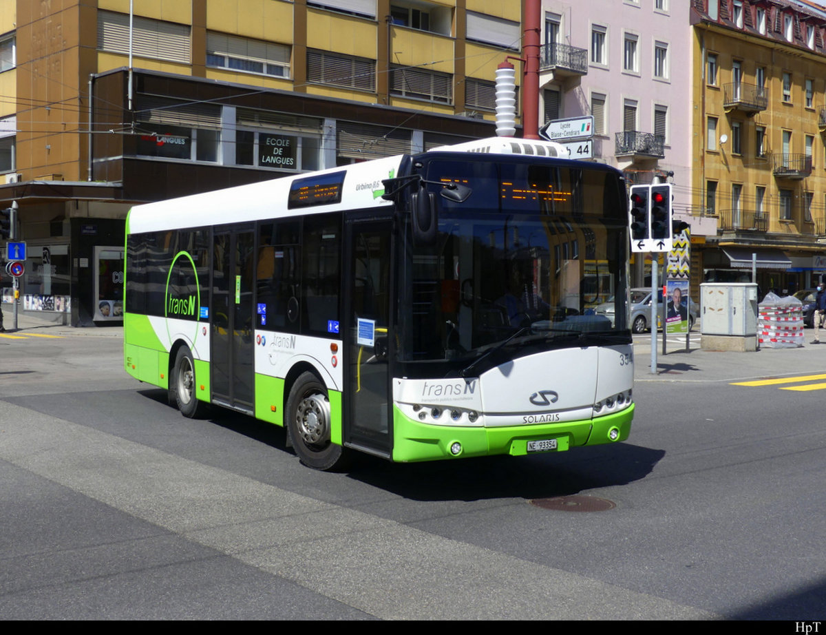 TransN - Solaris  Nr.354  NE 93354 unterwegs in La Chaux de Fonds am 24.04.2021