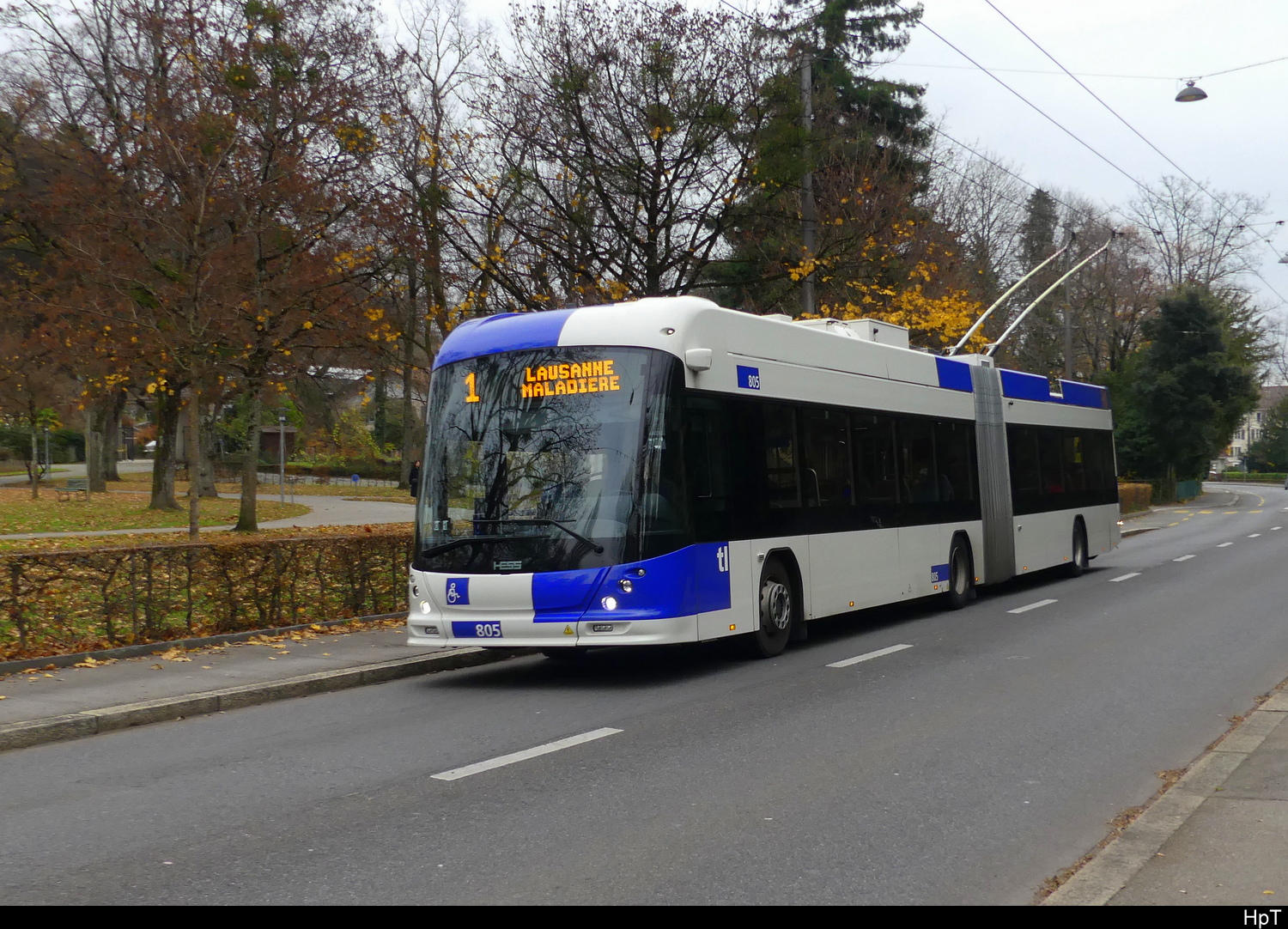 tl - Hess Trolleybus  Nr.805 unterwegs auf der Linie 1 in Lausanne am 2024.11.30