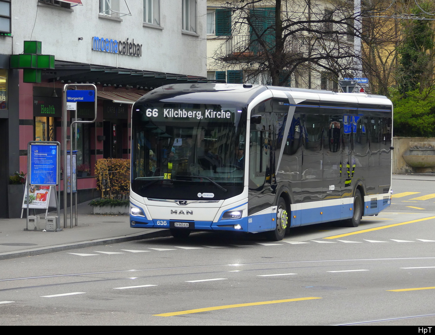 VBZ - MAN Lion`s City E Nr.636 unterwegs auf der Linie 66 bei der Haltestelle Morgental in Zürich am 2024.12.27