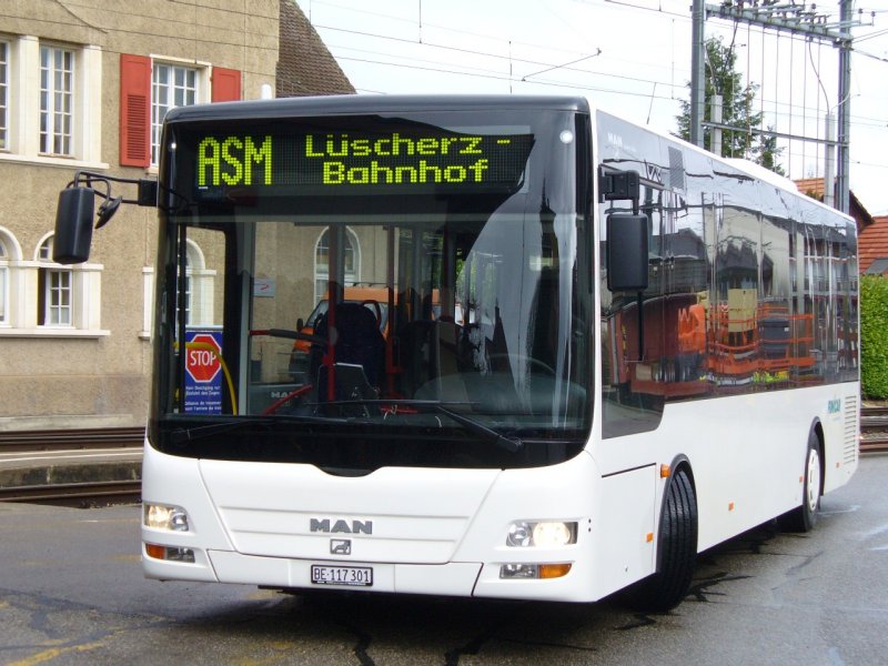 Funi Car - MAN Lion`s City  BE 117301 als Bahnersatz der asm zwischen Tuffelen und Lscherz am 31.03.2008