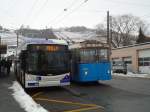 TL Lausanne Nr. 845 Hess/Hess Gelenktrolleybus + (Rtrobus) Nr. 656 FBW/Eggli Trolleybus am 5. Dezember 2010 Lutry, Corniche