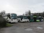 Ayats Atlantis von Mustang Trans aus der Ukraine Karosa C955.1071 von PKS Kamień Pomorski und Mercedes Integro von Emilbus und MAN Niederflurbus 2. Generation und Solaris Urbino 12 von Komunikacja Autobusowa Świnoujście aus Polen in Świnoujście/Swindemnde am 12.01.2023