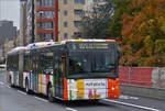 QG 7145, Irisbus Citelis Gelenkbus des VDL, auf der neuen Streckenführung aus Richtung Hauptbahnhof in die Ober Stadt der Stadt Luxemburg.  06.11.2019