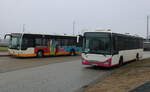 Mercedes Citaro II (Facelift) und Iveco Crossway standen am 21.02.2025 in Höhe Rostock/Hauptbahnhof Süd.