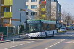 Solaris Urbino von Postbus (BD-16563) als Linie 215 in Laxenburg, Leopold Figl-Straße. Aufgenommen 20.3.2024.