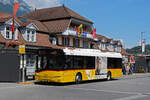 Solaris Bus der Post, auf der Linie 103, wartet am 05.08.2024 an der Haltestelle beim Bahnhof Interlaken Ost.