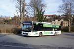 Bus Aue / Bus Erzgebirge: MAN Lion's City Ü (ERZ-RV 227) der RVE (Regionalverkehr Erzgebirge GmbH), aufgenommen im Dezember 2023 am Bahnhof von Aue (Sachsen).