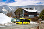 Rohrmoos. Die Semesterferien in dem Ort Rohrmoos im Bezirk Schladming sind gestartet, damit ist auch die Skisaison im vollen Gang. Durch den Planaibus werden mehrere Skipisten der Umgebung miteinander verbunden, ein Citaro LE ist hier am 18.02.2025 in der Haltestelle Rohrmoos Götschlhof/Alpine zu sehen.