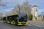 MAN Lions City Hybridbus 87 der AAGL, auf der Linie 80, fährt am 25.01.2025 zur Haltestelle Breite. Aufnahme Basel.