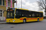 Mercedes Citaro 82 der BLT, auf der Linie 47, wartet am 10.01.2025 an der Endstation beim Bahnhof Muttenz.