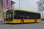 Mercedes eCitaro 1020 der BLT, auf der Linie 47, wartet am 01.02.2025 an der Endstation beim Bahnhof Muttenz.