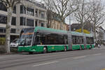 Hess Doppelgelenk Elektrobus 9103, fährt am 17.03.2024 zur Haltestelle Brausebad. Aufnahme Basel.