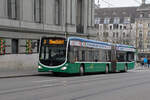 Mercedes Citaro 7028, auf der Tramersatzlinie 3, verlässt am 03.02.2025 als Dienstfahrt die provisorische Haltestelle am Steinenberg. Aufnahme Basel.