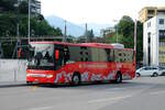 RhB (Postauto/PU ATM) TI 129 785/PAG-ID 11309 ''Bernina-Express'' (Setra S415H) am 4.8.2024 beim Bhf.