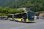 Mercedes Citaro 166 der STI, auf der Linie 21, fährt am 27.07.2024 zur Endstation beim Bahnhof Interlaken Ost.