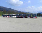 MOBIJU ( Postauto ) - MOBIJU / Postauto Parade in Develier mit 9 Citaro + 1 Solaris am 15.04.2022