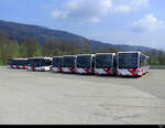 MOBIJU ( Postauto ) - MOBIJU Parade in Develier mit 9 Citaro + 1 Solaris am 15.04.2022