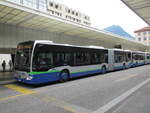 TPL – Mercedes Citaro Nr. 466 wartet auf die Weiterfahrt auf der Linie 1 in Lugano, Centro am 14.6.24